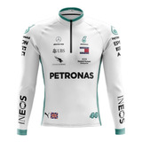 Camisa Ciclismo Masculina Manga Longa Petronas 2023 Branca