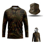 Camisa Com Capuz Bandana Pesca Proteção Solar Uv50 Camuflada