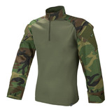 Camisa Combat Shirt Tática Woodland Militar Rip Stop Airsoft