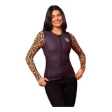 Camisa De Ciclismo Jaguar Feminina Manga Longa Preta Bike