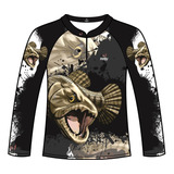 Camisa De Pesca Infantil Traira Manga Longa C/ Proteção Uv50