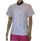 Camisa Dolma Feminina Manga Curta Cozinheira Jaqueta Chef 