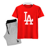 Camisa E Bermuda Kit Infantil Beisebol Los Angeles 6 A 16
