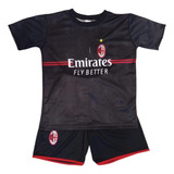 Camisa E Shorts Time Infantil Uniforme Futebol Milan