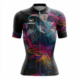 Camisa Feminina Ciclismo Bike Vezzo Abstract Manga Curta