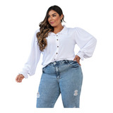 Camisa Feminina Social Plus Size Manga Longa Princesa Punho