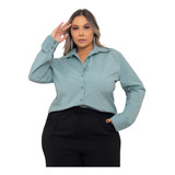 Camisa Feminina Social Plus Size Manga Longa