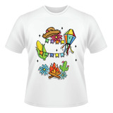 Camisa Festa Junina Fogueira Milho Cacto Chapéu Bandeirola