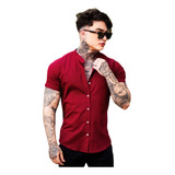 Camisa Gola Padre Slim Social Masculina Linho Premium Lisa