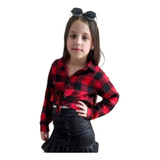Camisa Infantil Flanela Xadrez Amarração Menina Festa Junina