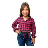 Camisa Infantil Flanela Xadrez Amarração Menina Festa Junina