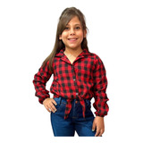 Camisa Infantil Flanela Xadrez Amarração Menina Festa Junina