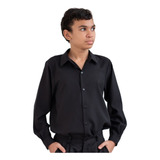 Camisa Infantil Masculina Preta Tradicional Manga Longa Chic
