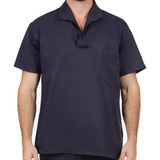 Camisa Jaleco Brim Manga Curta Uniforme Azul Marinho