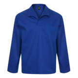 Camisa Jaleco Brim Manga Longa Uniforme Azul Royal, Cinza