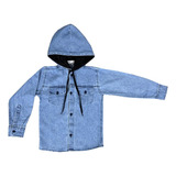 Camisa Jeans Capuz Infantil Menino, Manga Longa