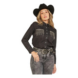Camisa Jeans Feminina All Hunter Black Franja 1635