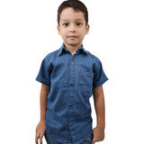 Camisa Jeans Infantil Manga Curta Menino Tam 1 2 3 4 6 8.