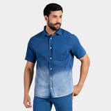 Camisa Jeans Masculina Social Casual Slim Com Lycra Bamborra