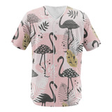 Camisa Jersey Flamingo Tropical Animal Geométrico