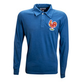 Camisa Liga Retrô França 1958 Manga Longa Masculina - Azul