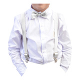 Camisa Manga Longa E Kit Gravata Suspensório Diversas Cores