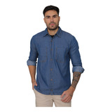 Camisa Masculina Jeans Manga Comprida Social Casual Básica