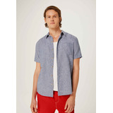 Camisa Masculina Manga Curta Fio Tinto Em Linho Hering
