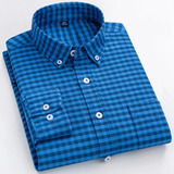 Camisa Oxford Xadrez Casual Masculina De Algodão De Manga Co