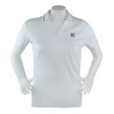 Camisa Polo Feminina Fila Gola V Stripes Branco F12tn007