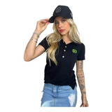 Camisa Polo Txc Brand Preta Com Detalhe Verde Feminina 