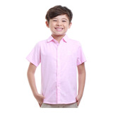 Camisa Social Infantil Masculina Manga Curta Rosa 1 Ao 6