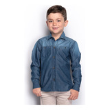Camisa Social Infantil Menino Jeans Degradê Bolso Casual