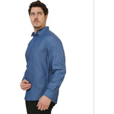 Camisa Social Jeans Manga Comprida Social Masculina Slim