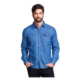 Camisa Social Jeans Slim Manga Longa