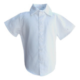 Camisa Social Manga Curta Azul Menino Infantil Juvenil