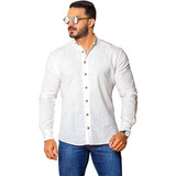 Camisa Social Masculina Gola Padre 100% Algodão Premium 