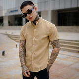 Camisa Social Masculina Manga Curta Gola Padre Slim Promoção