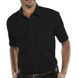 Camisa Social Masculina Manga Curta Preta Uniforme Fit