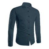 Camisa Social Masculina Manga Longa Slim Fit Casual Lisa