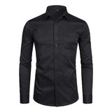Camisa Social Slim Fit Para Homens, Blusa De Mangas Comprida