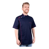 Camisa Uniforme Barbeiro Azul Escuro Barber Smock Custom Wp