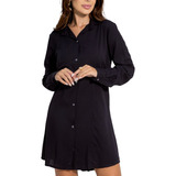 Camisa Viscose Chemise Manga Longa Vestido Curto Tendência
