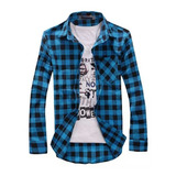 Camisa Xadrez Slim Fit Masculina Em Flanela De Manga Longa 