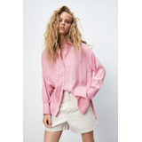 Camisa Zara Oversize Flowing Shirt Rosa