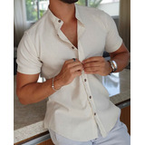 Camisas Masculina Social Gola Padre Linho Premium Moda Luxo