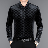Camisas Masculinas De Seda Dourada De Veludo Camisa Masculin