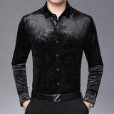 Camisas Masculinas De Veludo De Seda De Manga Comprida Camis