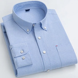 Camisas Masculinas Listradas Xadrez Oxford De Manga Comprida