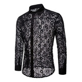 Camisas Transparentes De Renda Masculina Malha Sexy Ver Atra